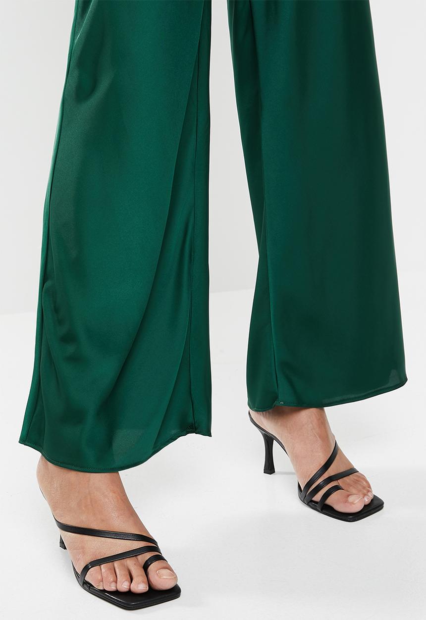 VELVET - Satin pull on wide leg pants - bottle green