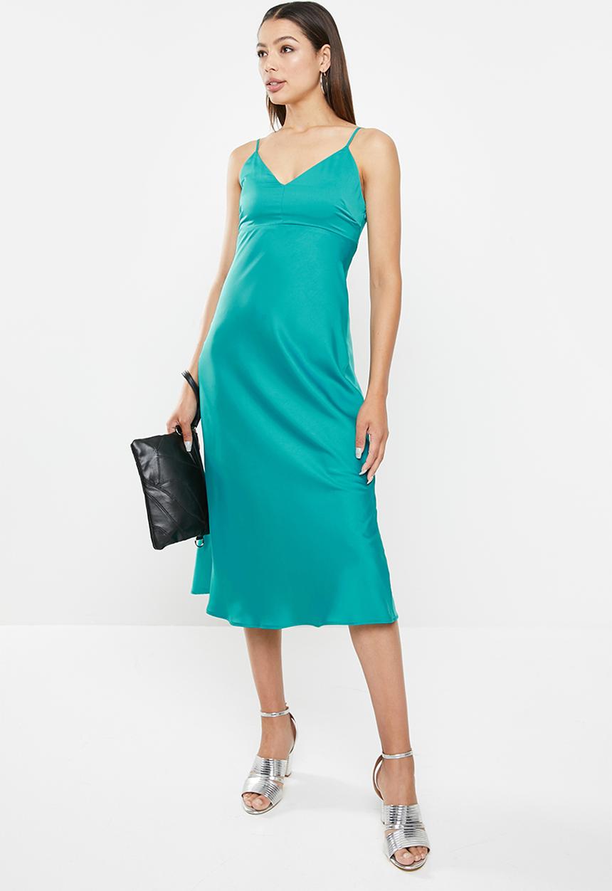 VELVET - Strappy backless bias satin midi dress - teal