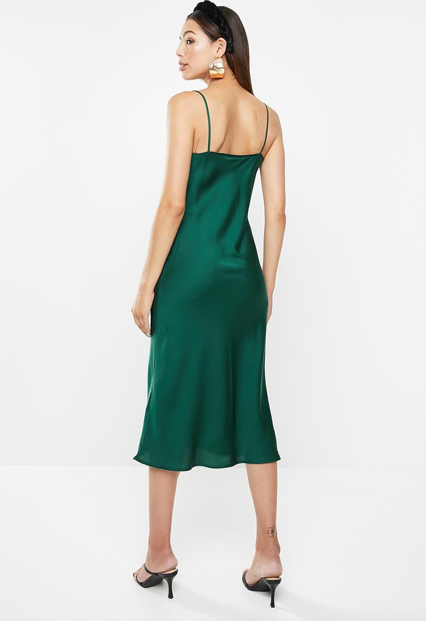 VELVET - Satin cowl slip midi dress - bottle green