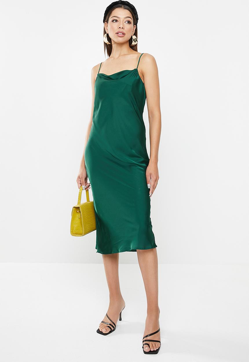 VELVET - Satin cowl slip midi dress - bottle green