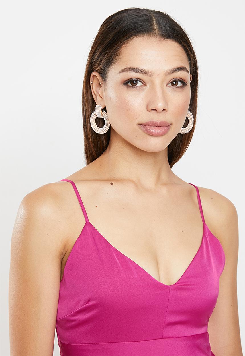 VELVET - Strappy backless bias satin midi dress - mulberry