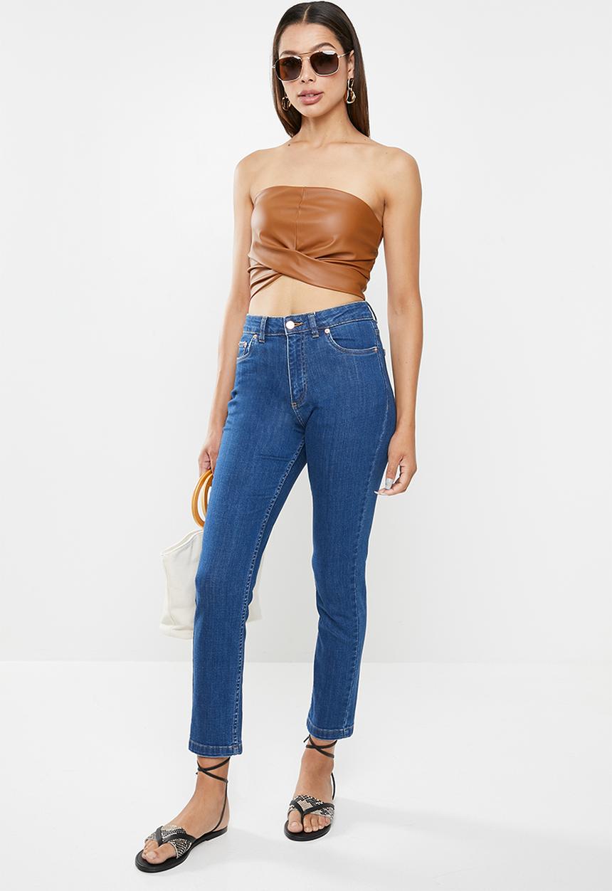 VELVET - Pu wrap tuck cropped bandeau - tan