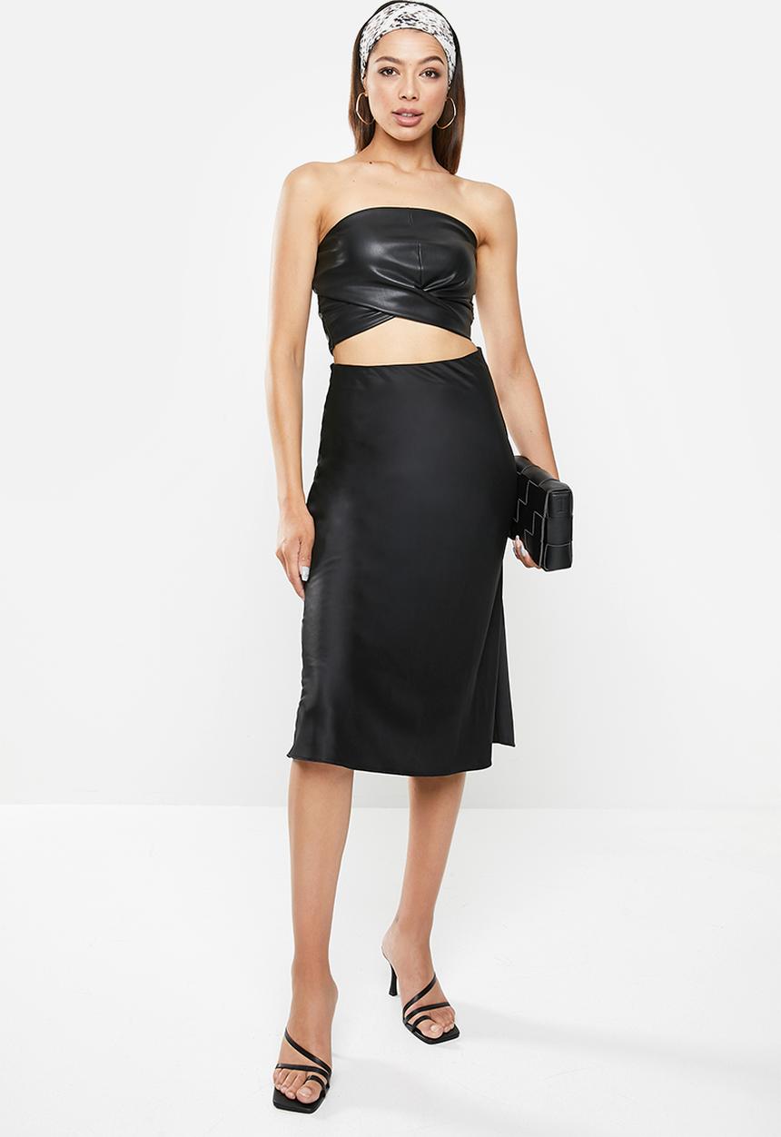 VELVET - Pu wrap tuck cropped bandeau - black