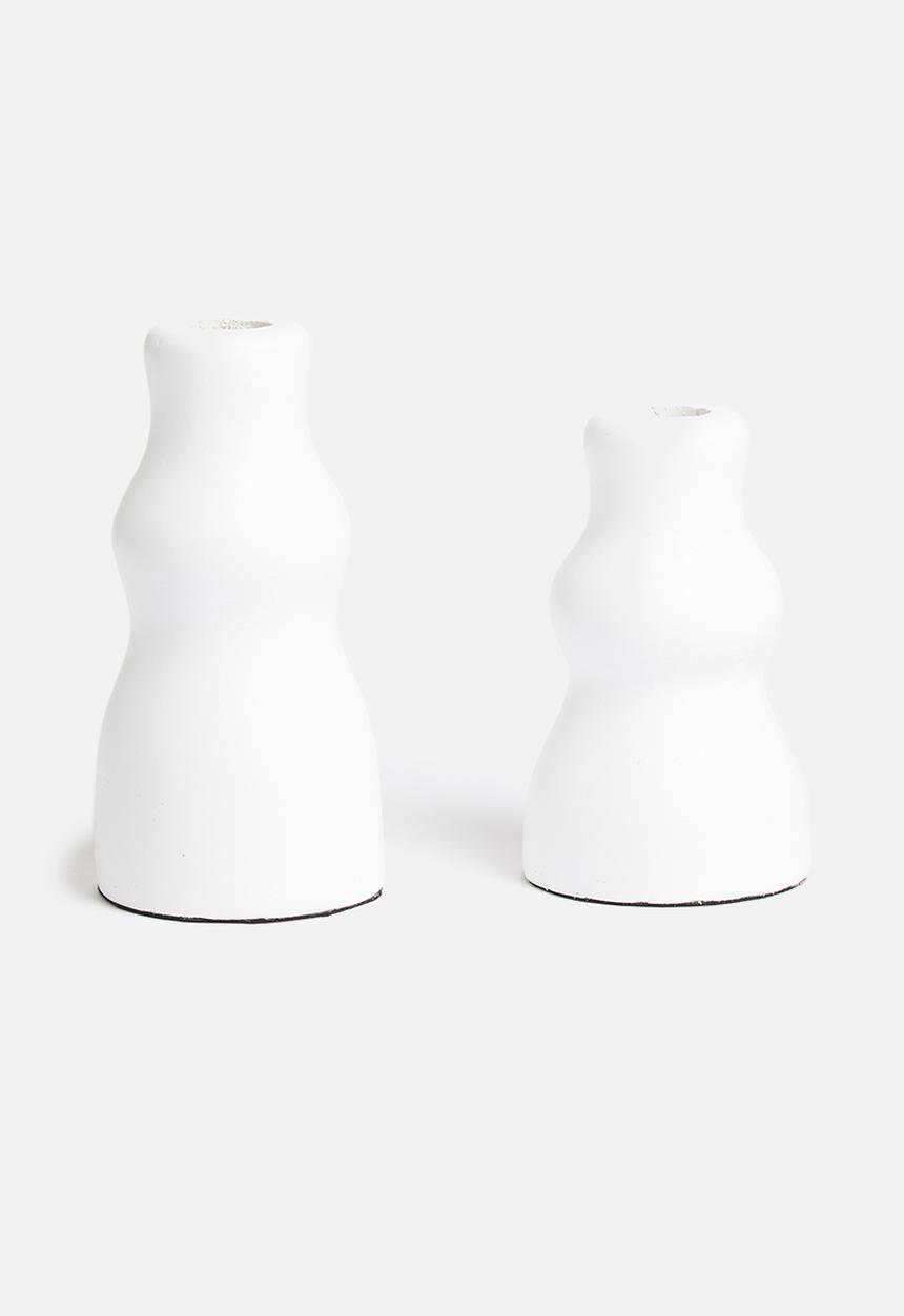 Sixth Floor - Nora wooden candle holder set - white