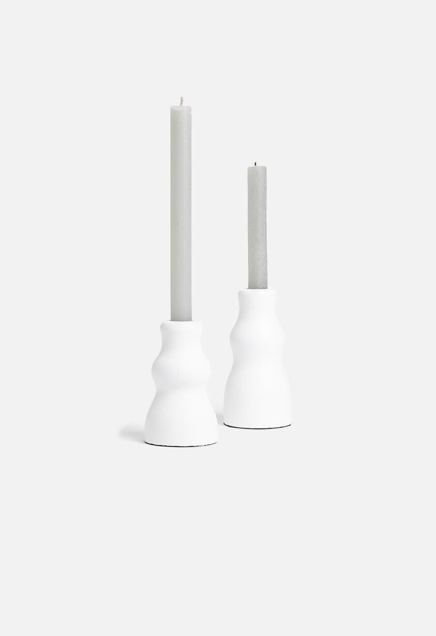 Sixth Floor - Nora wooden candle holder set - white