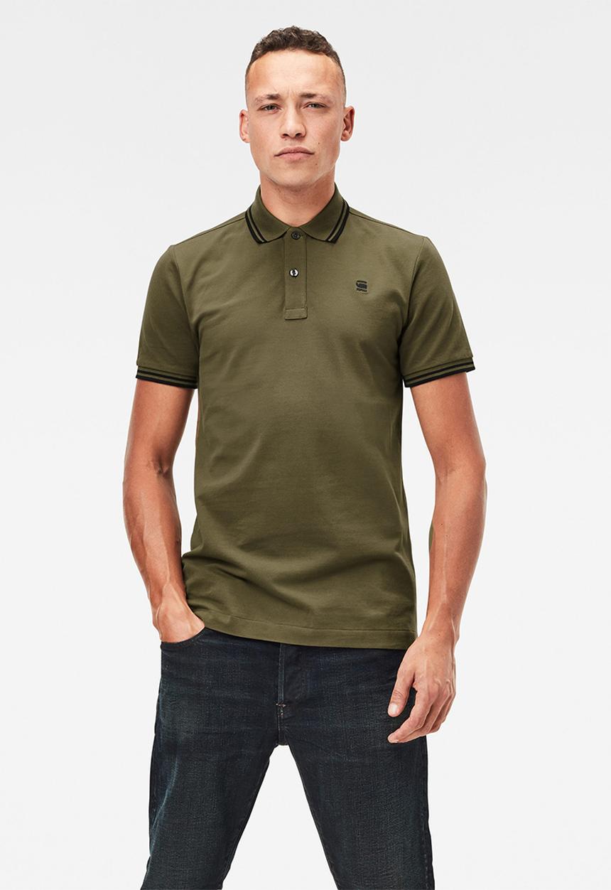 G-STAR - Dunda slim stripe polo - olive