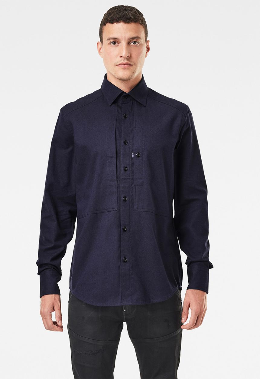 G-STAR - Panelled pocket slim long sleeve shirt - navy