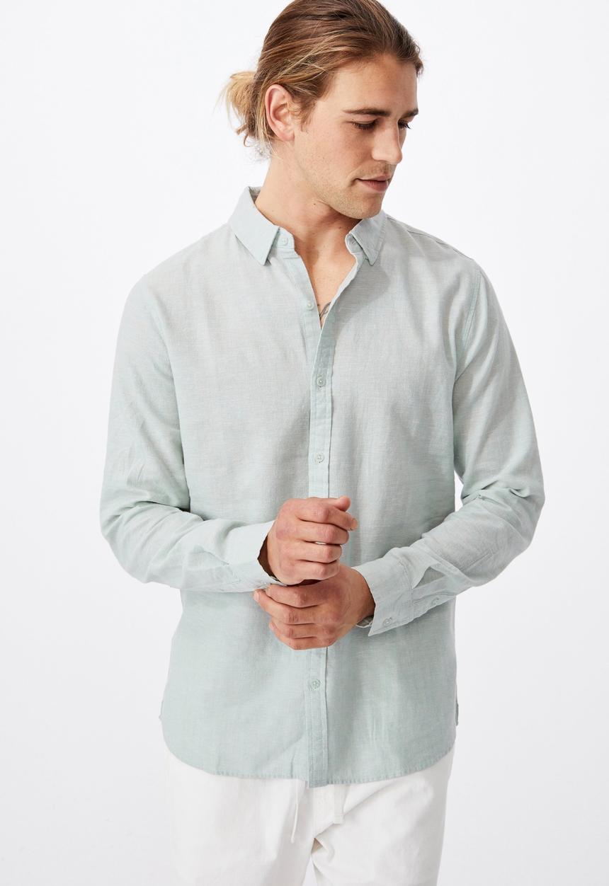 Cotton On - Linen cotton long sleeve shirt - jade