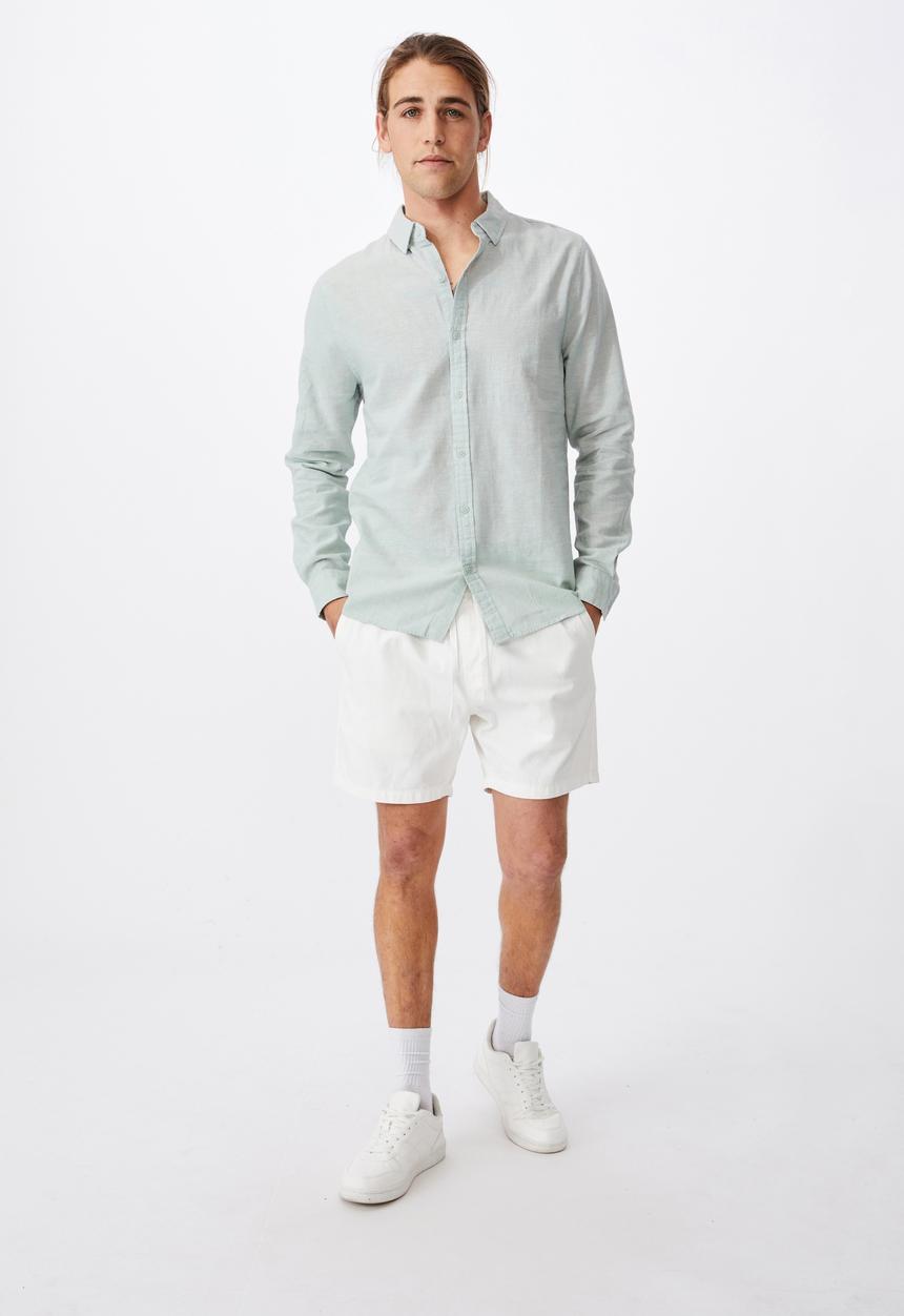 Cotton On - Linen cotton long sleeve shirt - jade