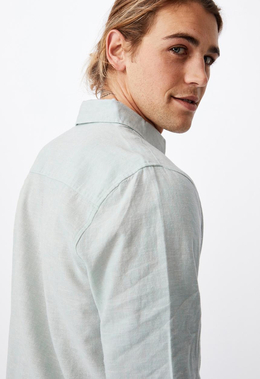 Cotton On - Linen cotton long sleeve shirt - jade