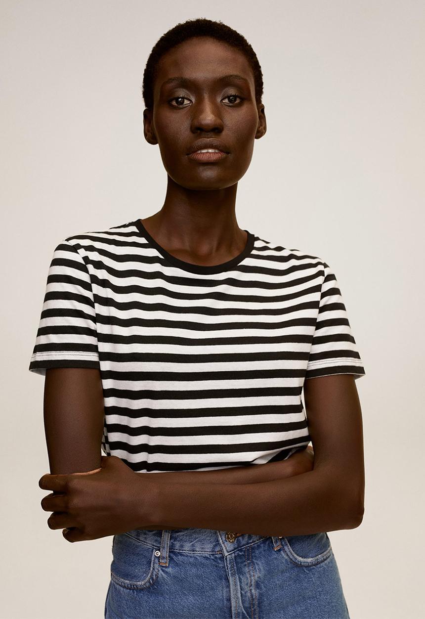 MANGO - T-shirt pschalo - white & black 