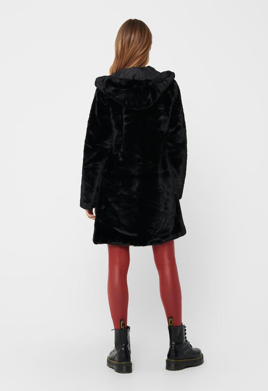 Jacqueline de Yong - Long faux fur hood jacket - black