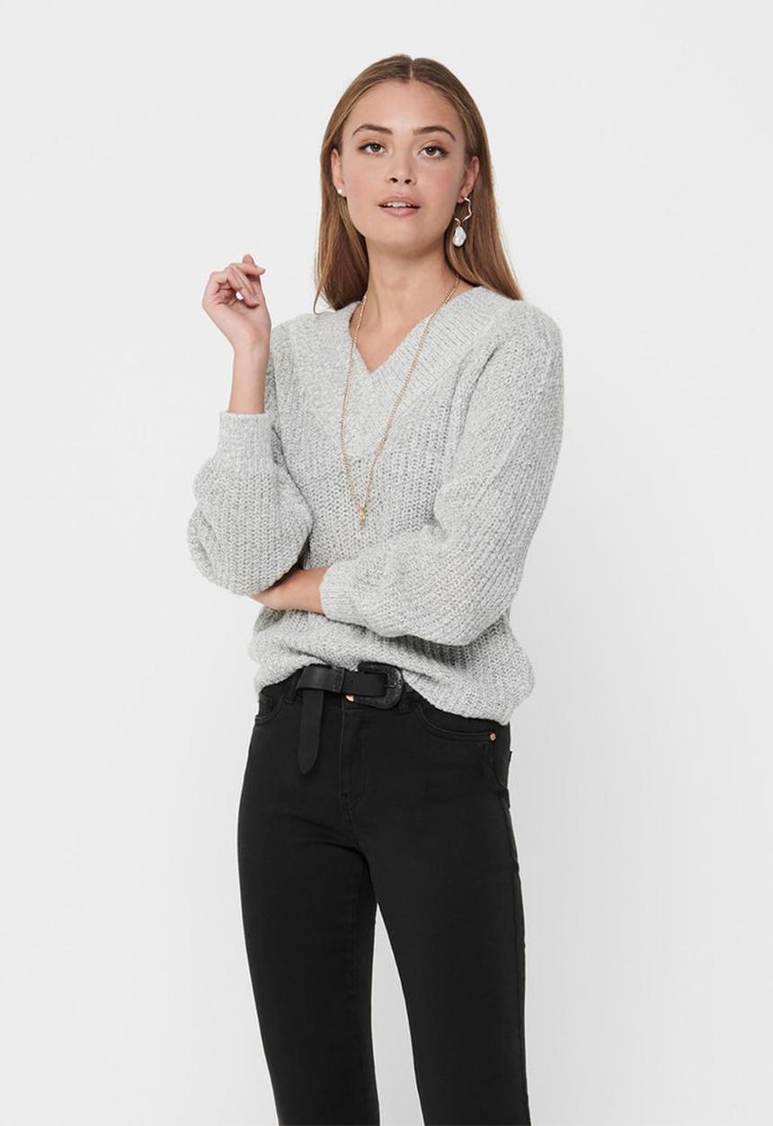 Jacqueline de Yong - Nolia megan long sleeve off-shoulder pullover - grey