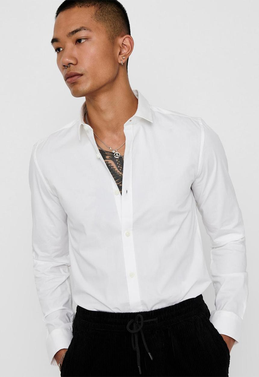 Only & Sons - Alfredo life long sleeve ex-slim shirt - white