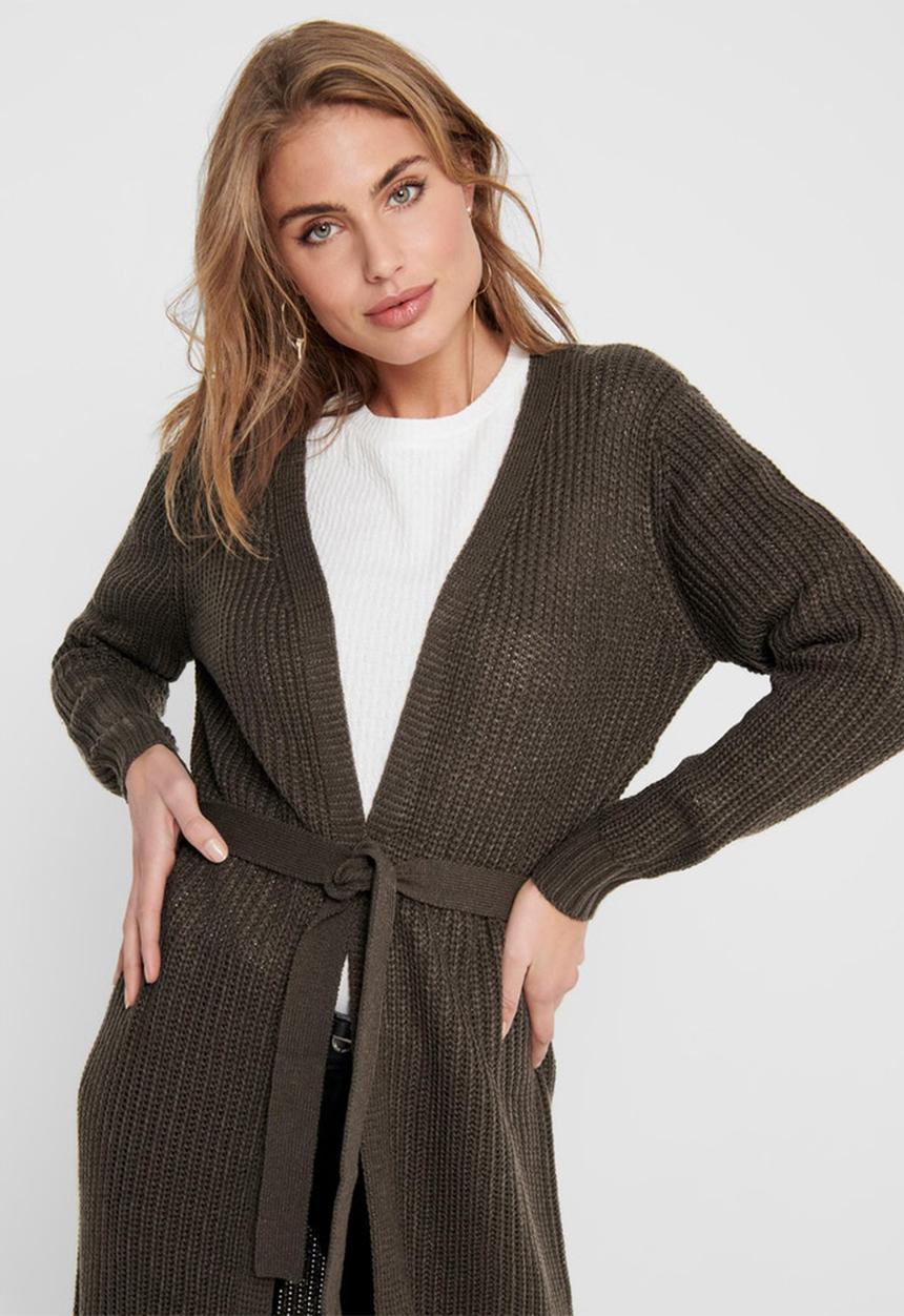 Jacqueline de Yong - Gurli long sleeve belt cardigan knit - brown