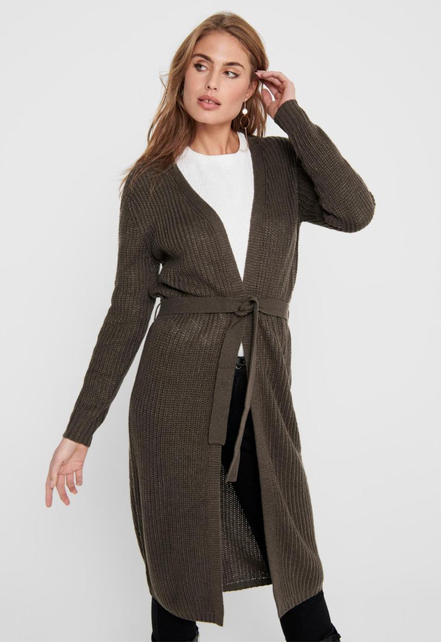 Jacqueline de Yong - Gurli long sleeve belt cardigan knit - brown