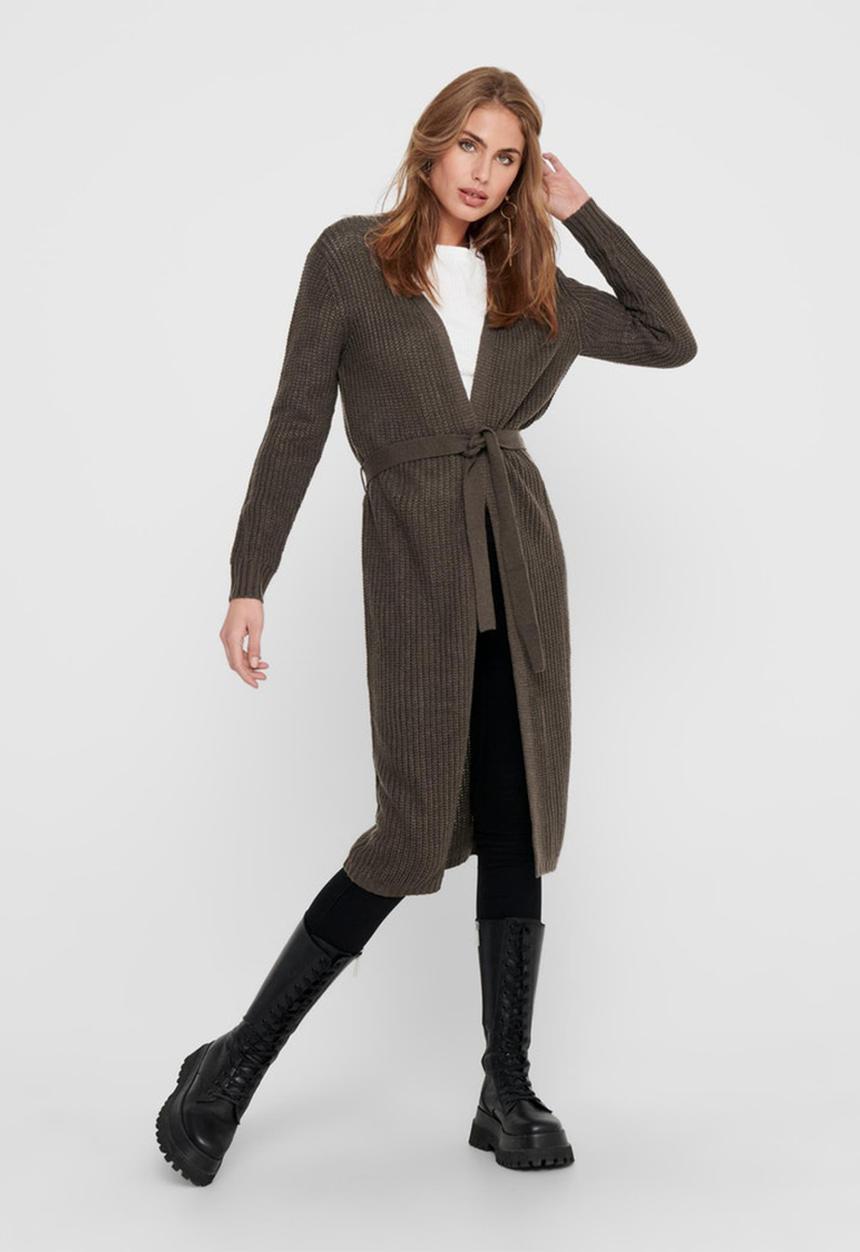 Jacqueline de Yong - Gurli long sleeve belt cardigan knit - brown