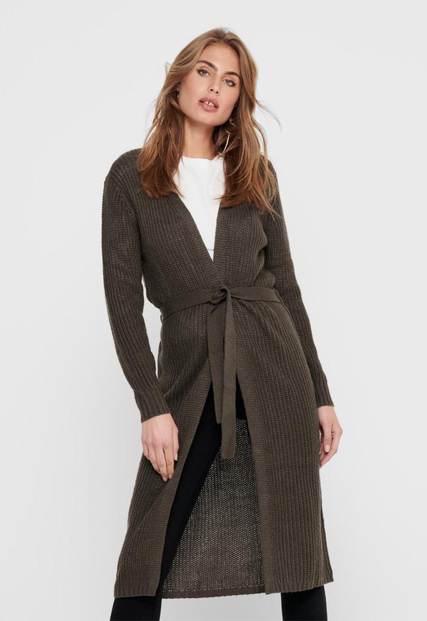 Jacqueline de Yong - Gurli long sleeve belt cardigan knit - brown