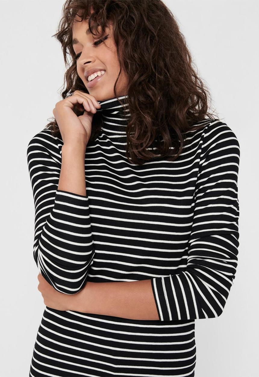 Jacqueline de Yong - Camini long sleeve roll neck top - black & white 
