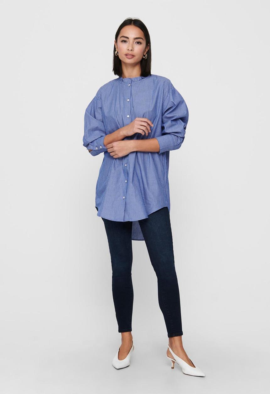 Jacqueline de Yong - Bubble life long sleeve frill long shirt wvn - blue