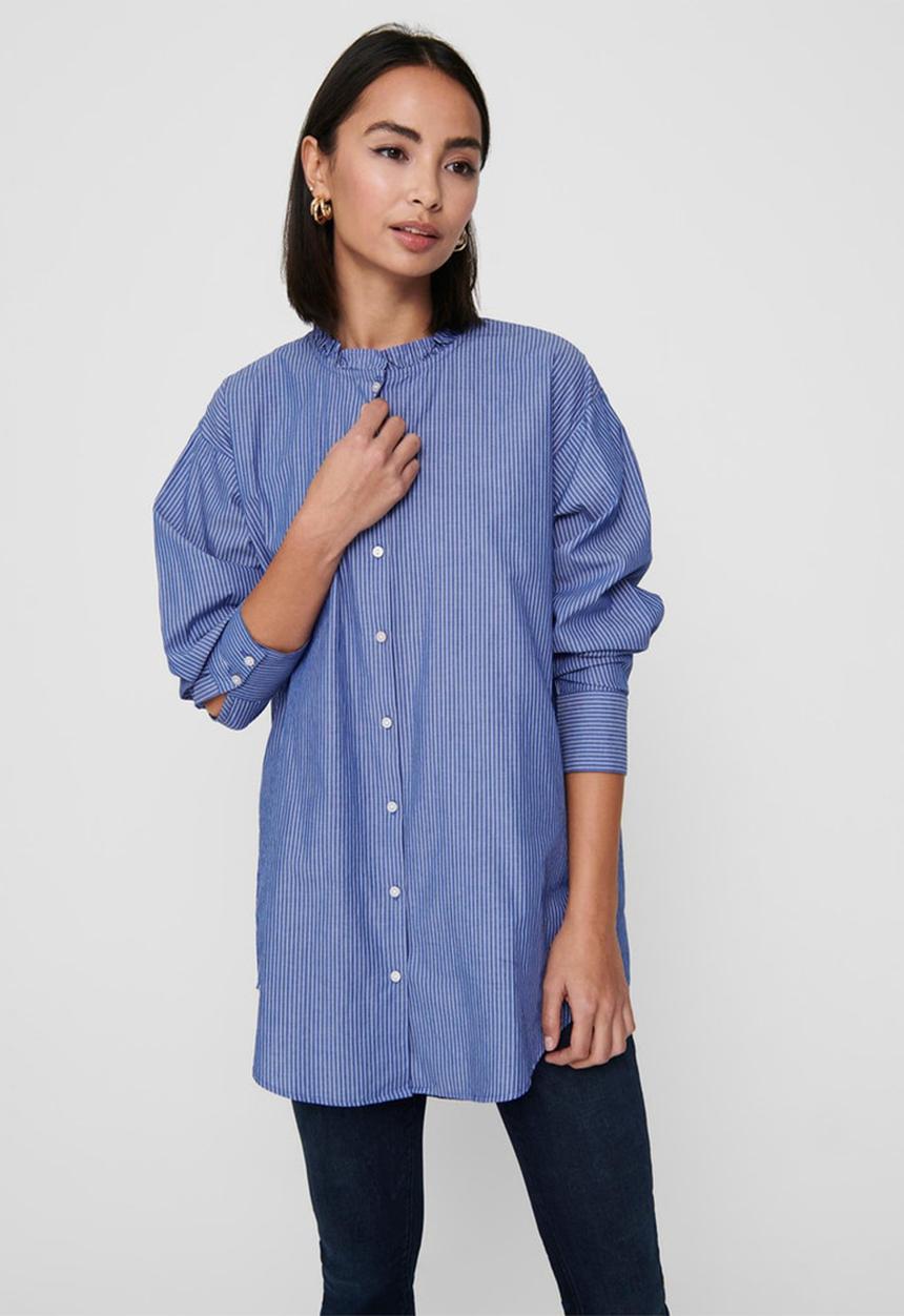 Jacqueline de Yong - Bubble life long sleeve frill long shirt wvn - blue