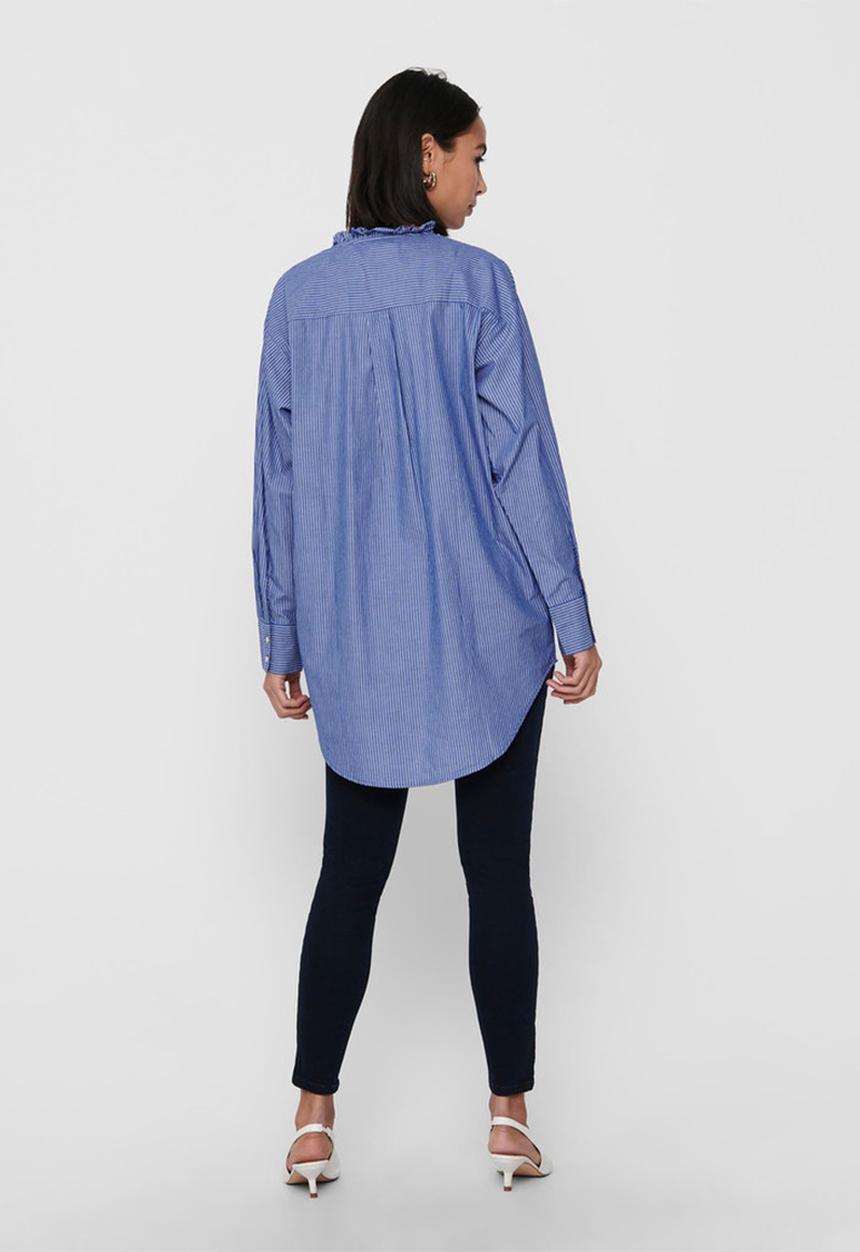 Jacqueline de Yong - Bubble life long sleeve frill long shirt wvn - blue