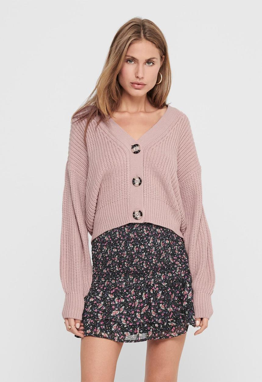 Jacqueline de Yong - Justy long sleeve short cardigan knit - dusty pink 