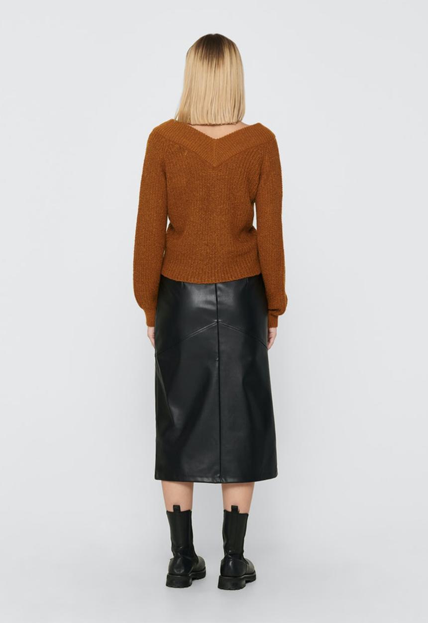 Jacqueline de Yong - Nolia megan long sleeve off-shoulder pullover - rust