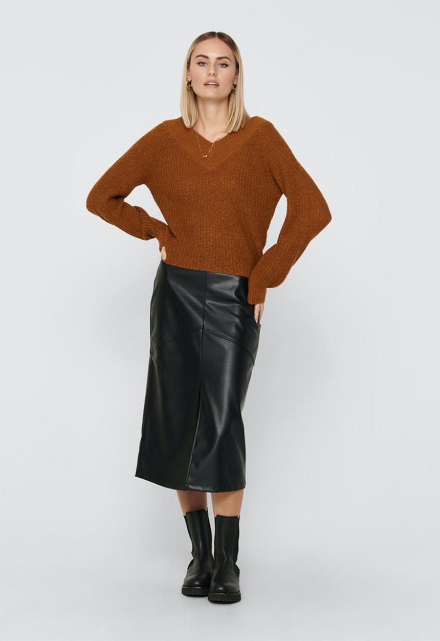 Jacqueline de Yong - Nolia megan long sleeve off-shoulder pullover - rust