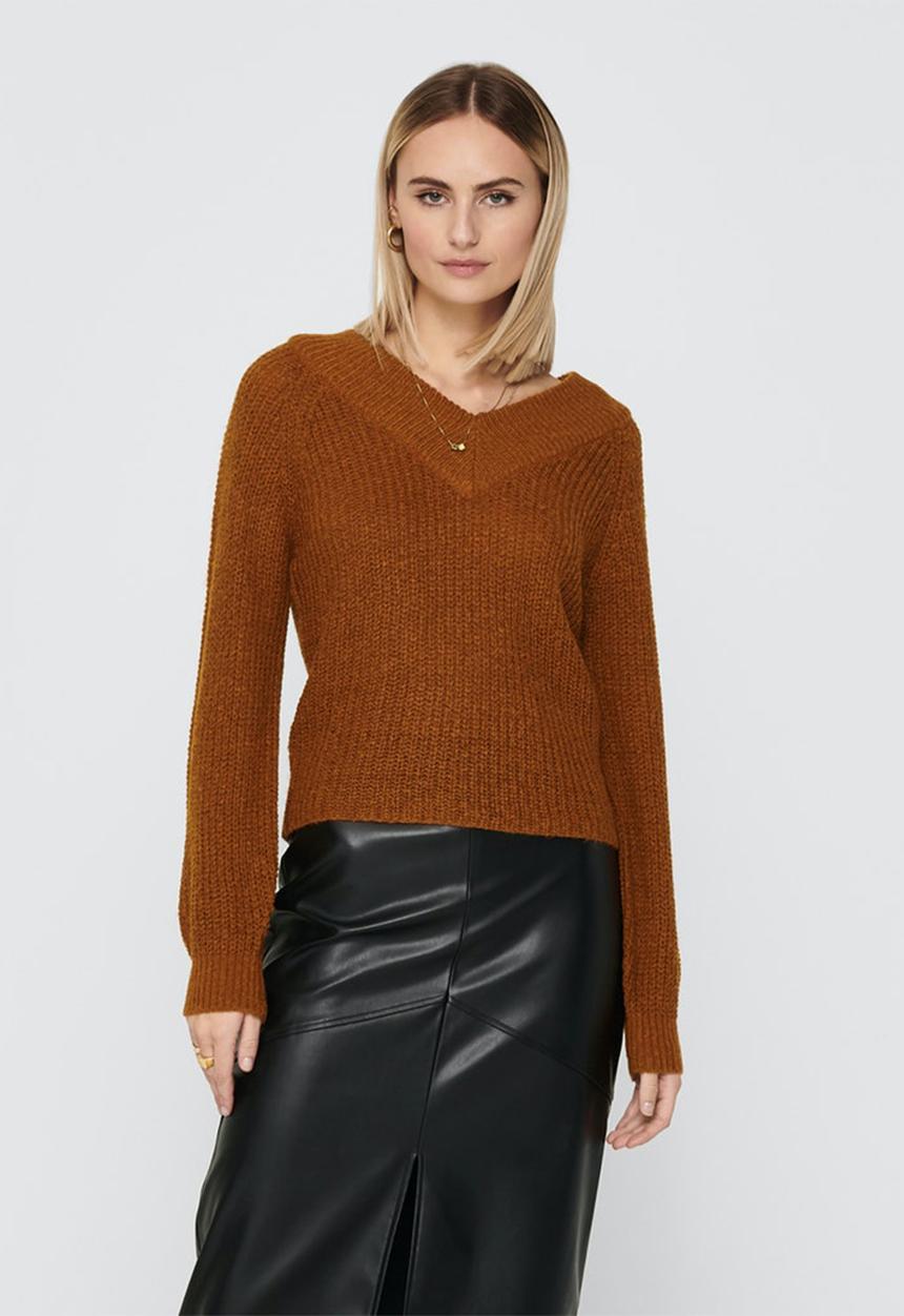 Jacqueline de Yong - Nolia megan long sleeve off-shoulder pullover - rust