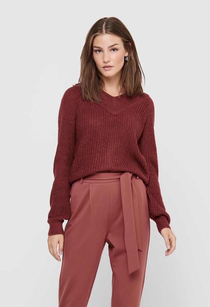 Jacqueline de Yong - Nolia megan long sleeve off-shoulder pullover - leather brown