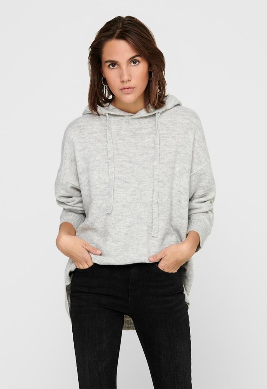Jacqueline de Yong - Elanor  long sleeve hood pullover knit - grey