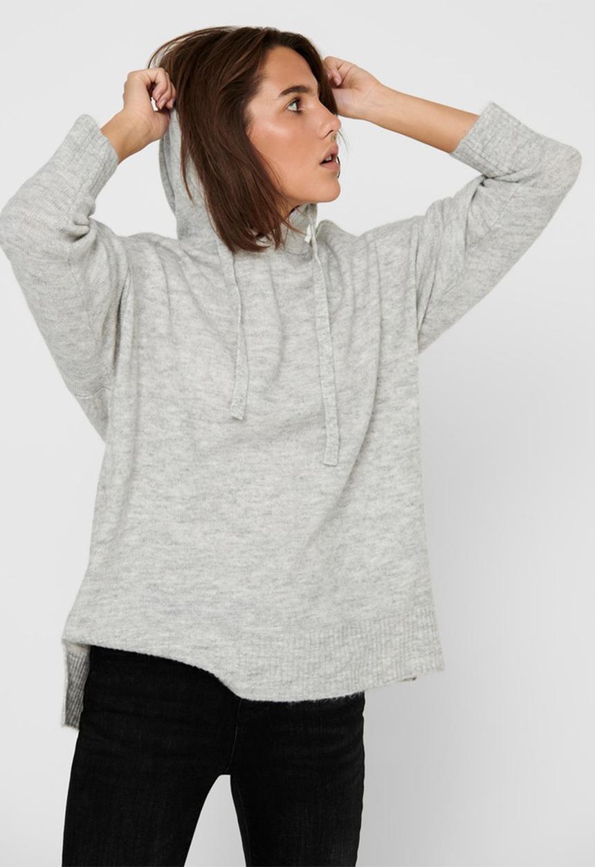 Jacqueline de Yong - Elanor  long sleeve hood pullover knit - grey