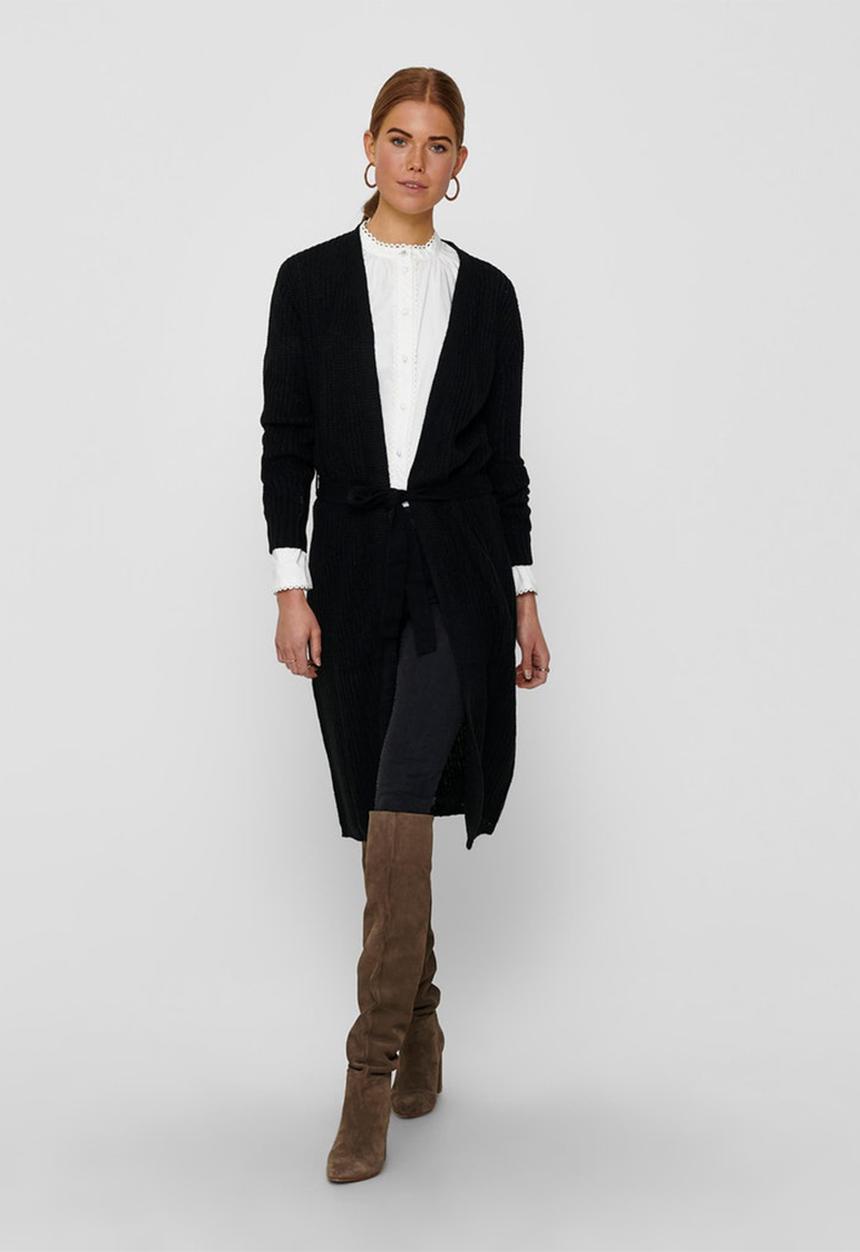Jacqueline de Yong - Gurli long sleeve belt cardigan knit - black