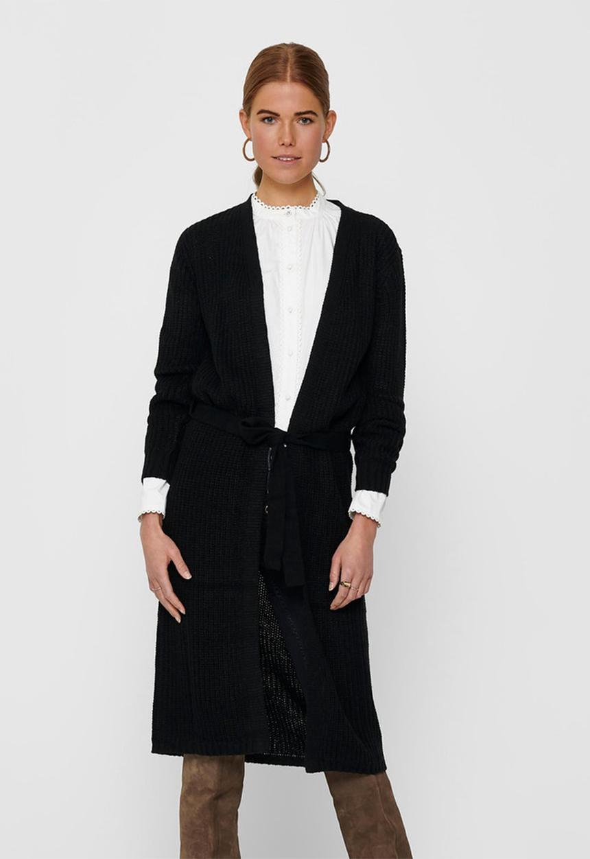 Jacqueline de Yong - Gurli long sleeve belt cardigan knit - black