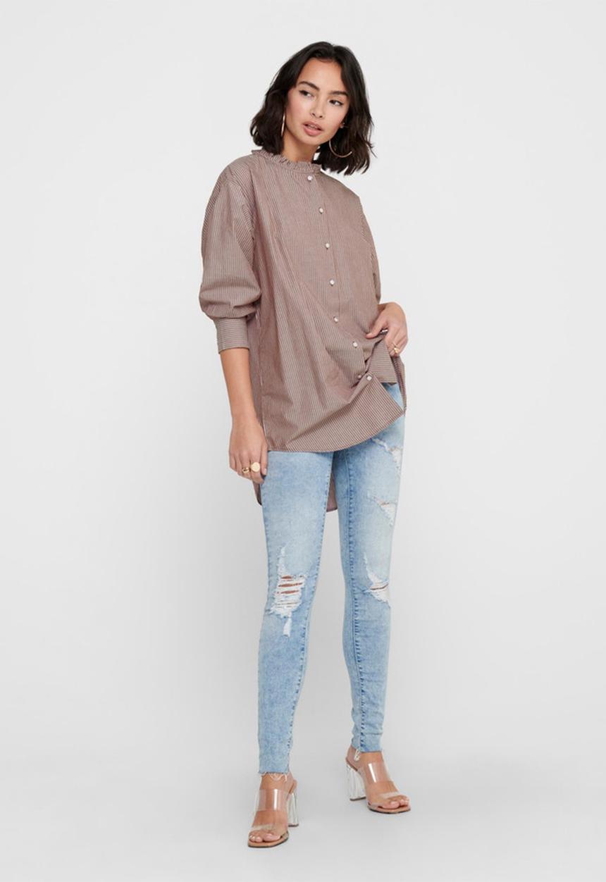 Jacqueline de Yong - Bubble life long sleeve frill long shirt wvn - brown