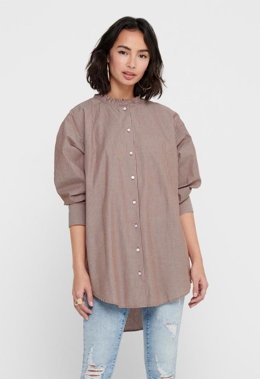 Jacqueline de Yong - Bubble life long sleeve frill long shirt wvn - brown