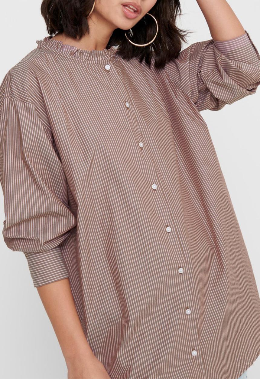 Jacqueline de Yong - Bubble life long sleeve frill long shirt wvn - brown