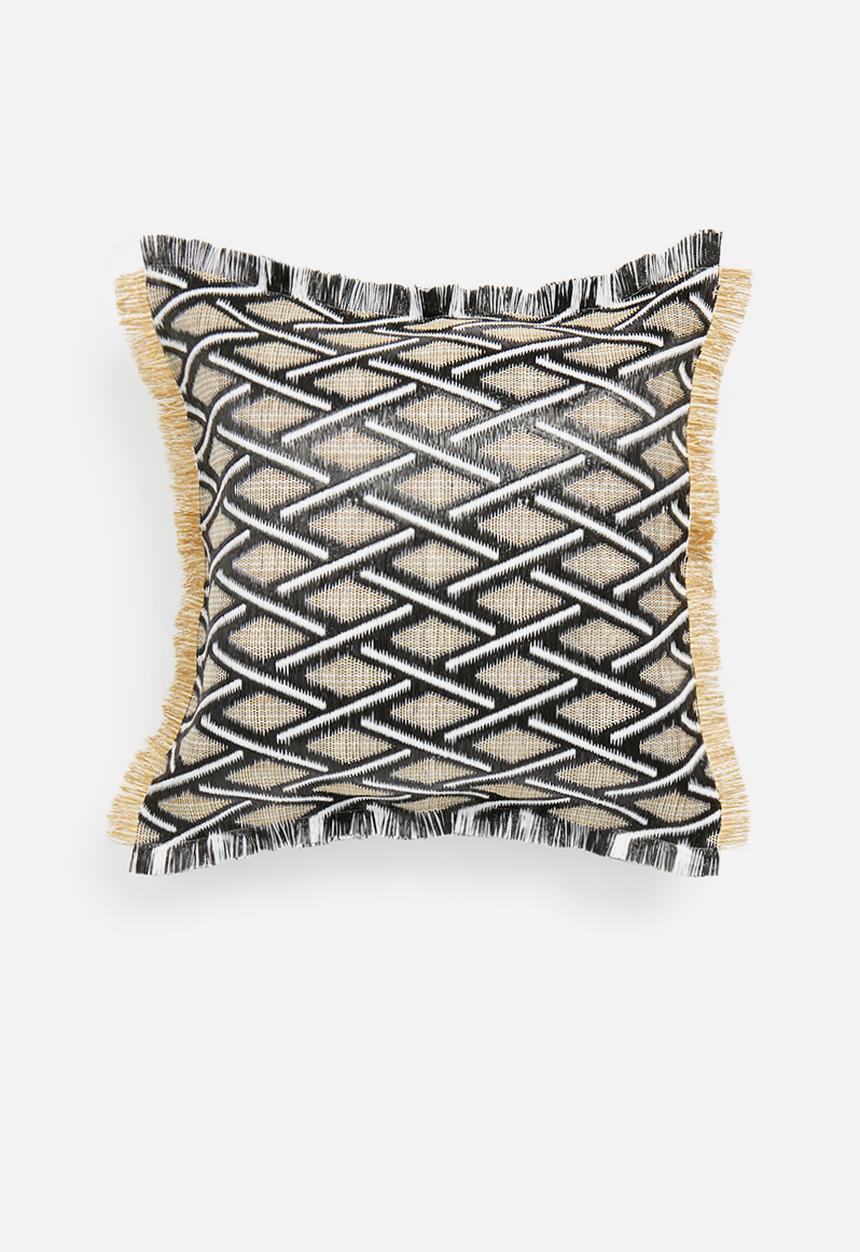 Sixth Floor - Coron raffia outdoor cushion - black & natural