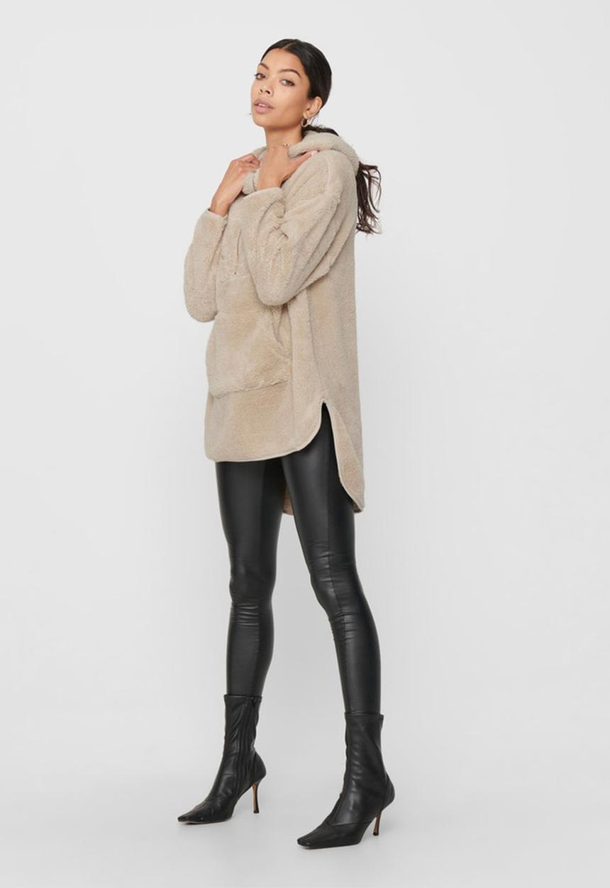 ONLY - Henrietta long sleeve long half zip teddy - pumice stone
