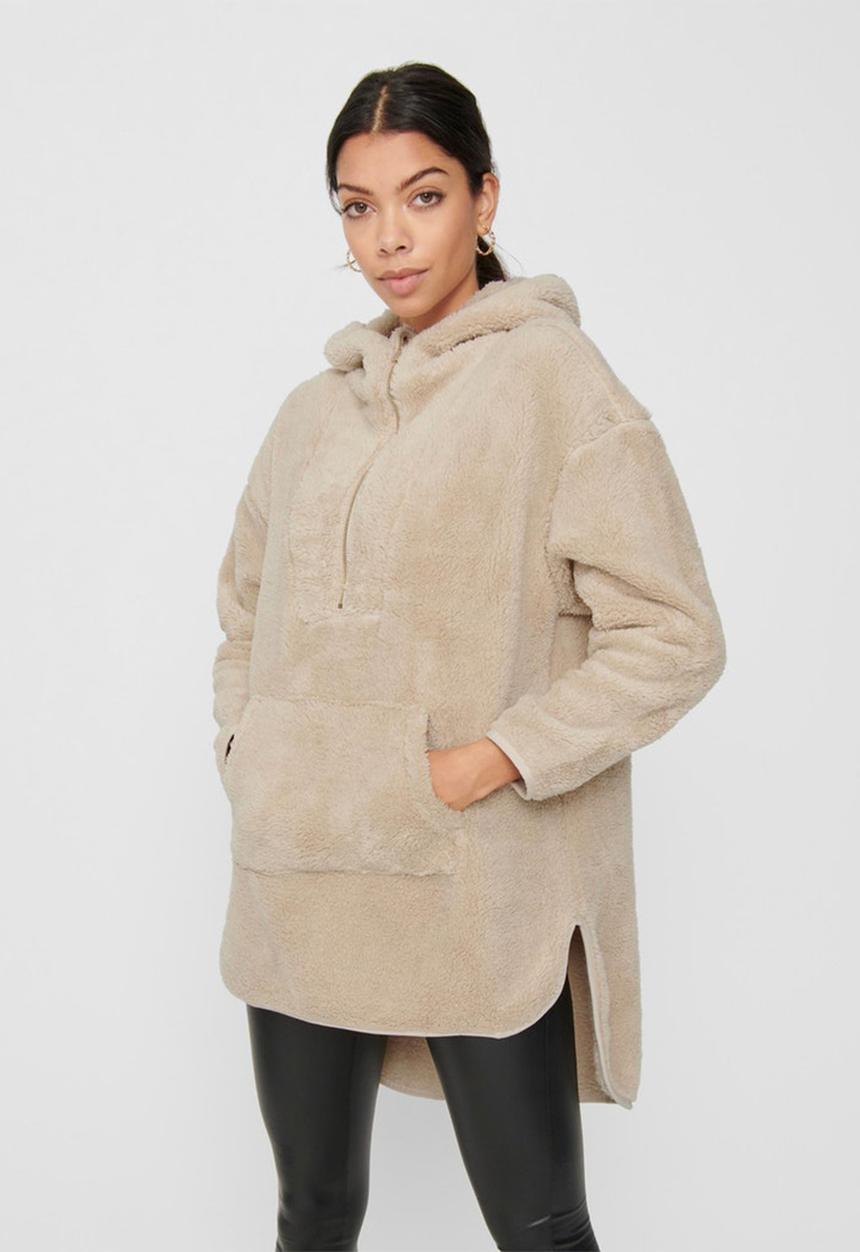 ONLY - Henrietta long sleeve long half zip teddy - pumice stone