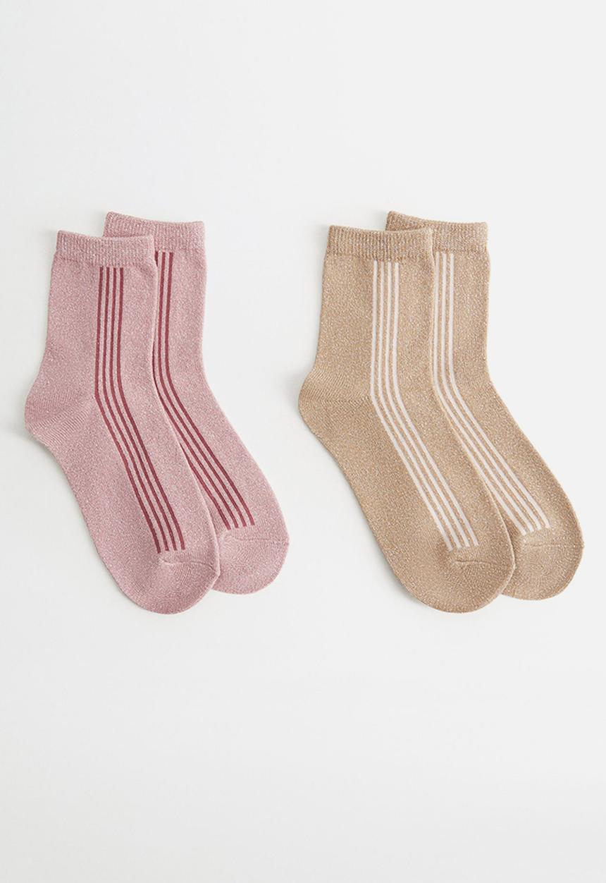 MANGO - Stripy 2 pack socks - pink & beige 