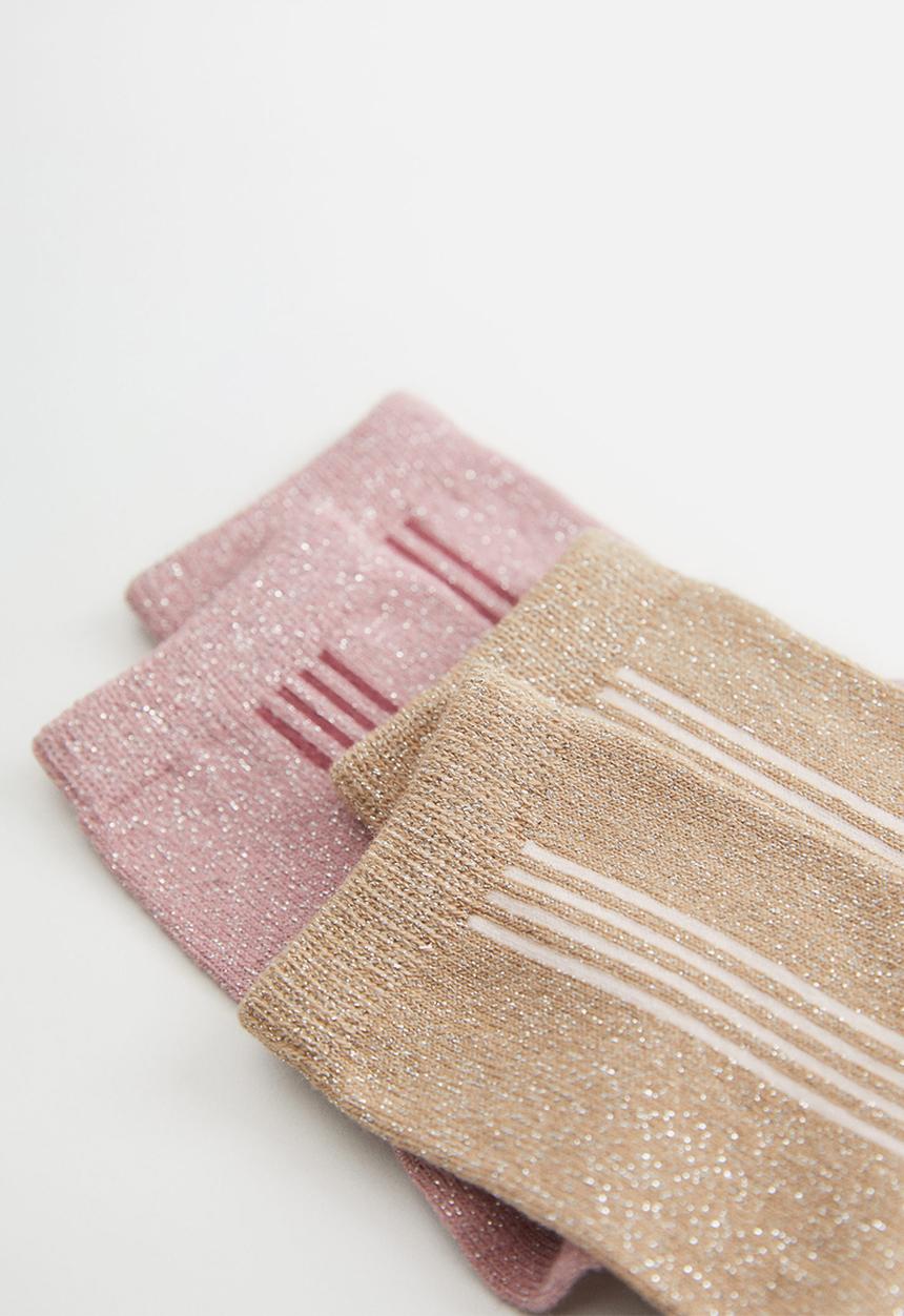 MANGO - Stripy 2 pack socks - pink & beige 
