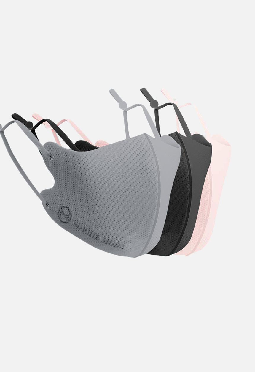 Sophie Moda - 3 pack adjustable fashion mask - black/pastel pink/grey