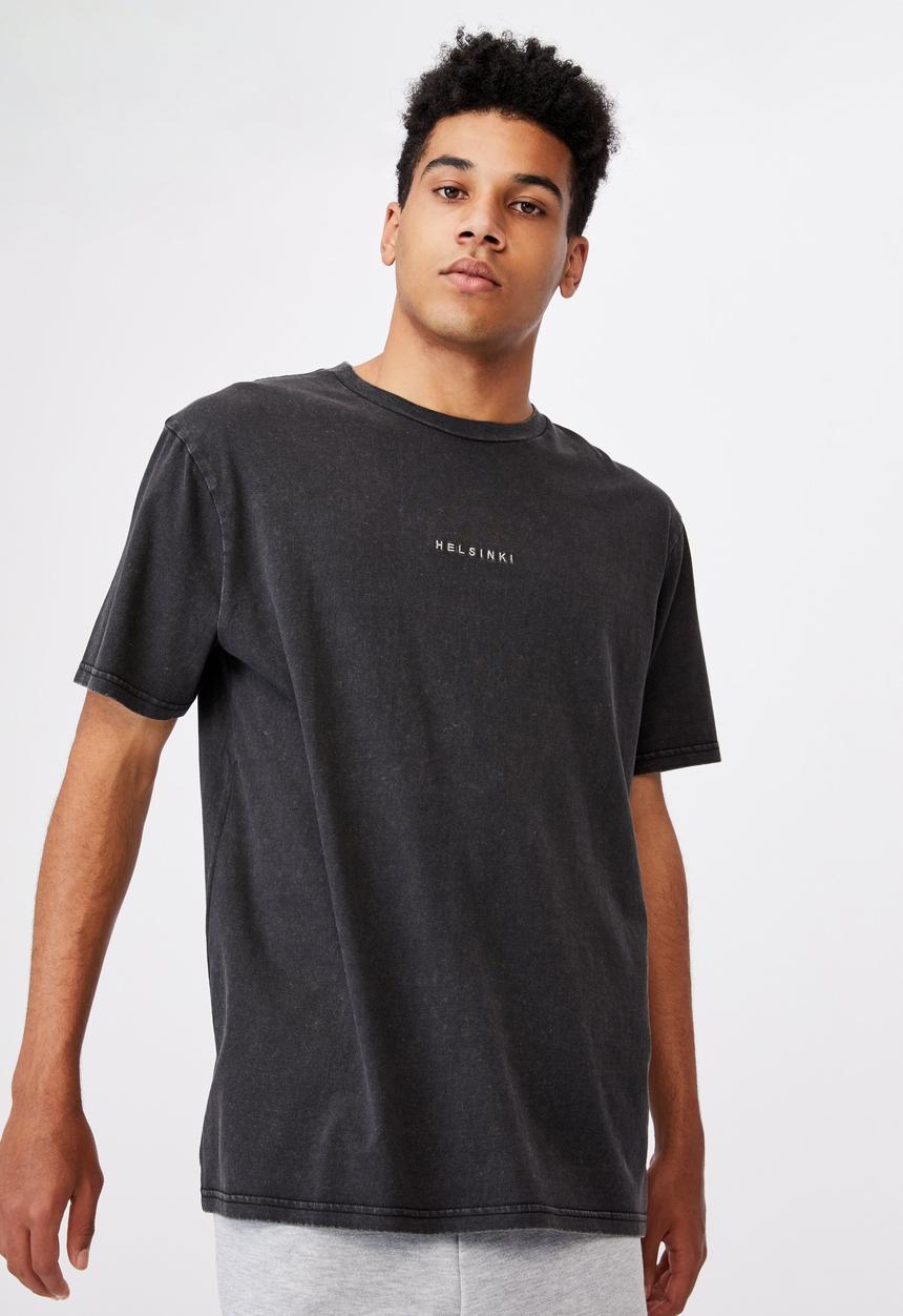Factorie - Regular graphic t shirt - washed black