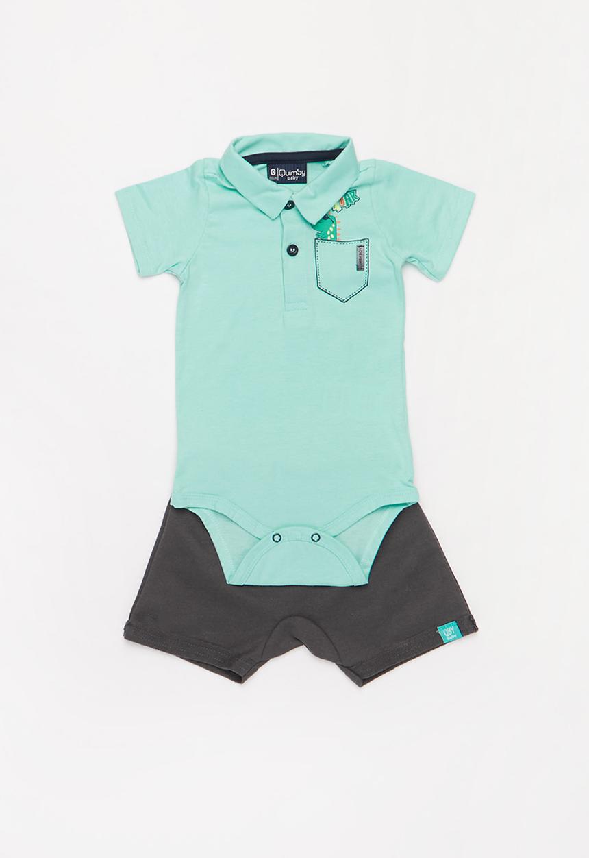 Quimby - Boys golfer & shorts set - light blue & grey 