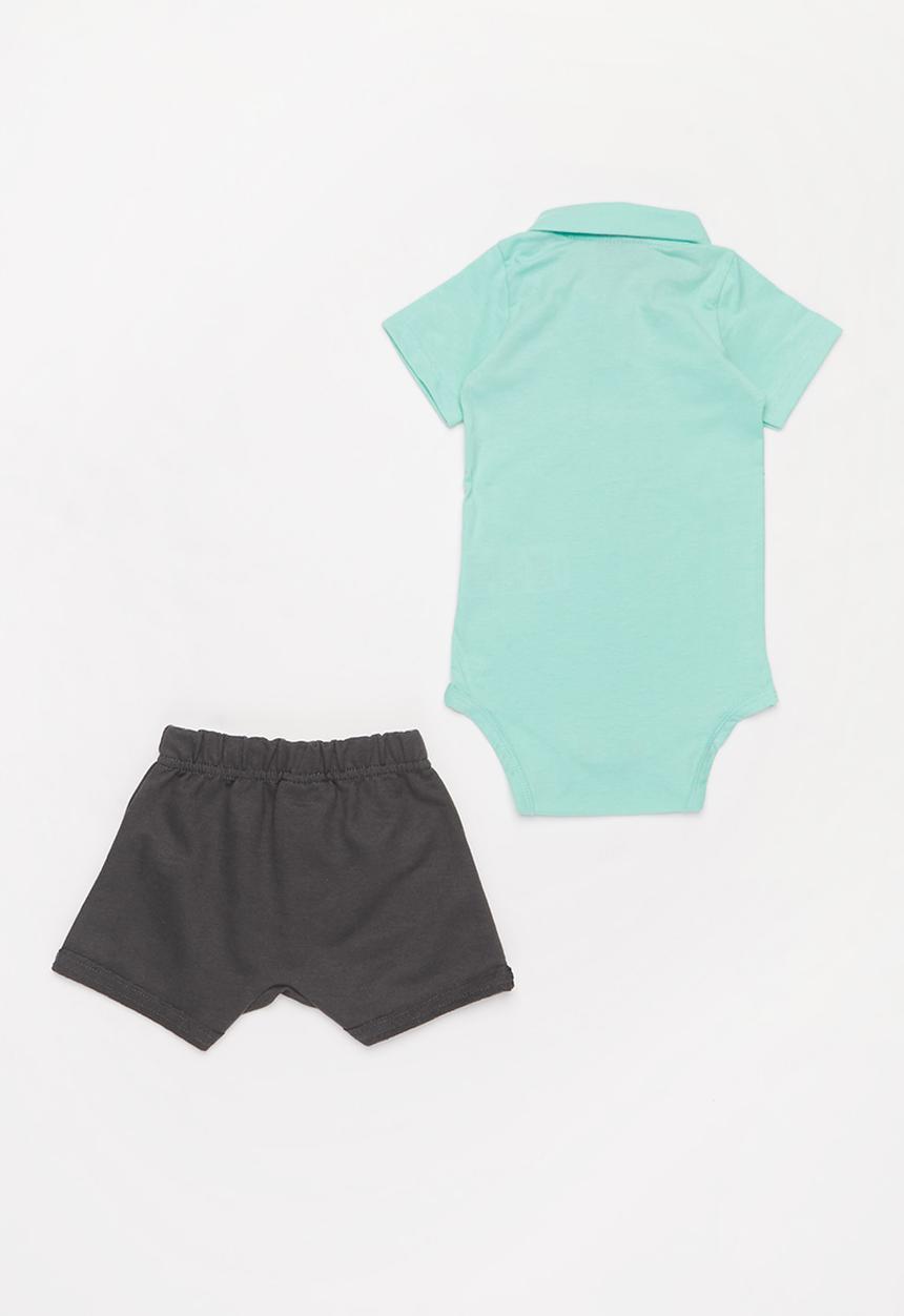 Quimby - Boys golfer & shorts set - light blue & grey 