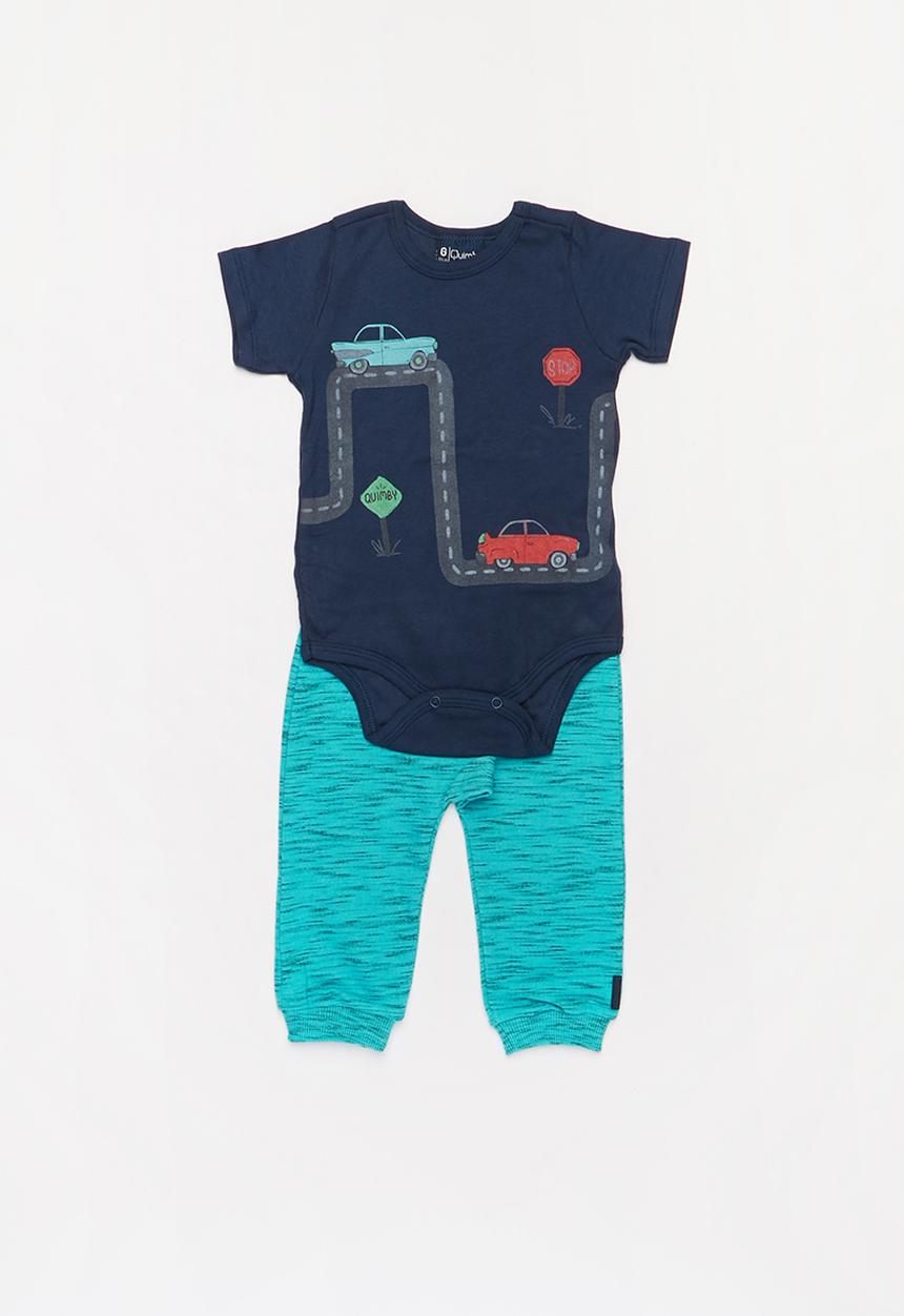 Quimby - Boys ribbed bodysuit & pants set - blue