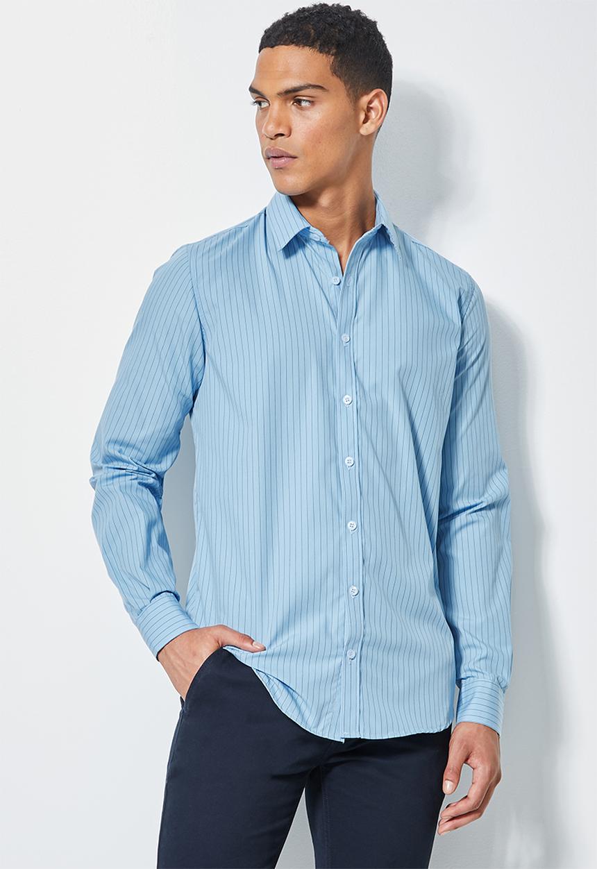 Superbalist - Jos slim fit long sleeve stripe shirt - blue & black 