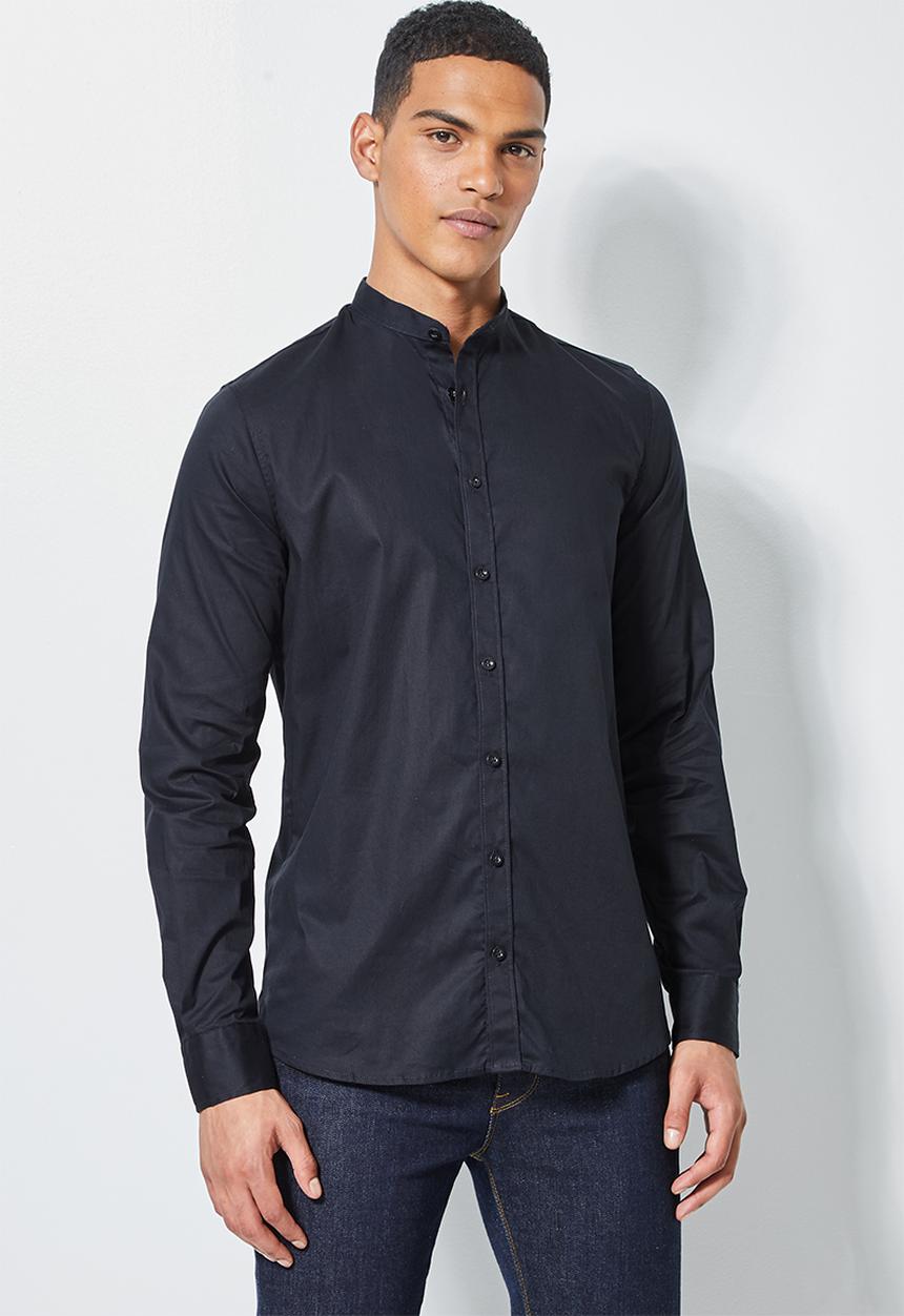Superbalist - Wu slim stretch mandarin shirt - navy 